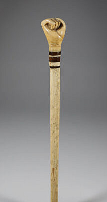 Whale Made Clenched Fist Walking Stick, 19th Century, antique whale ivory clenched fist on whalebone shaft