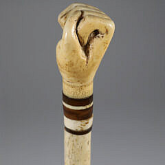 Whaler Made Clenched Fist Walking Stick, 19th Century