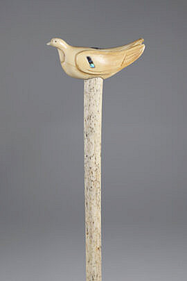 Whaler Made Peace Cane, 19th Century, with abalone on whale bone shaft