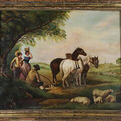 British School Oil on Canvas "Travelers at Rest", 19th Century