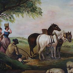 British School Oil on Canvas “Travelers at Rest”, 19th Century