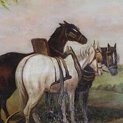 British School Oil on Canvas “Travelers at Rest”, 19th Century