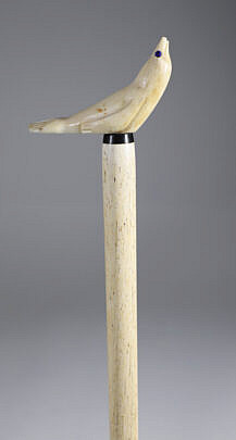 Whaler Made Seal Drip Cane, 19th Century, carved antique whale ivory on whale bone shaft