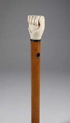 Whaler Made Carved Fist Walking Stick, 19th Century, antique whale ivory on wood shaft