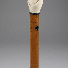Whaler Made Carved Fist Walking Stick, 19th Century, antique whale ivory on wood shaft