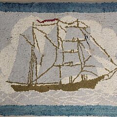 Two Antique Hooked Rugs Mounted on Boards Depicting a Schooner and a Clipper Ship