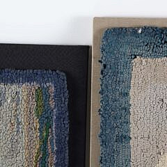Two Antique Hooked Rugs Mounted on Boards Depicting a Schooner and a Clipper Ship