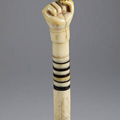 Whaler Made Clenched Fist Walking Stick, 19th Century, antique whale ivory clenched fist on a whalebone shaft