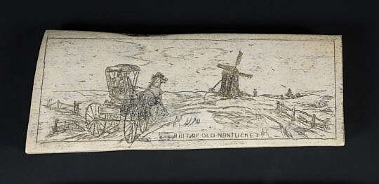 Scrimshaw Panbone Plaque "A Bit of Old Nantucket", depicting a mill