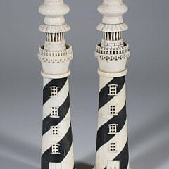 Pair of Sandwich Lighthouse Candlesticks