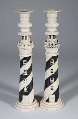 Pair of Sandwich Lighthouse Candlesticks