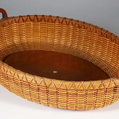 Paul Willer Oval Nantucket Basket Woven Serving Tray with Carved Wood Handles