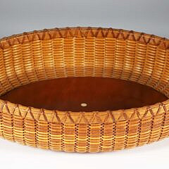 Paul Willer Oval Nantucket Basket Woven Serving Tray with Carved Wood Handles