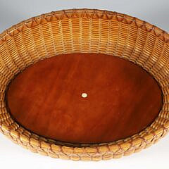 Paul Willer Oval Nantucket Basket Woven Serving Tray with Carved Wood Handles