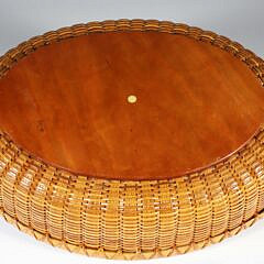Paul Willer Oval Nantucket Basket Woven Serving Tray with Carved Wood Handles