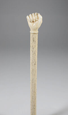 Whaler Made Clenched Fist Walking Stick, 19th Century, antique whale ivory clenched fist on a whalebone shaft 