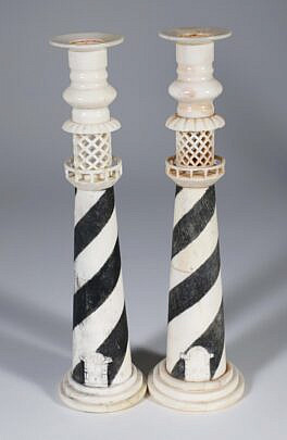 Pair of Sandwich Lighthouse Candlesticks