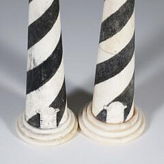 Pair of Polychromed Antique Whalebone Sandwich Lighthouse Candlesticks