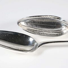 English Georgian Sterling Silver Strainer Spoon and Irish Stuffing Spoon