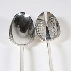 English Georgian Sterling Silver Strainer Spoon and Irish Stuffing Spoon