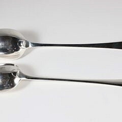 English Georgian Sterling Silver Strainer Spoon and Irish Stuffing Spoon