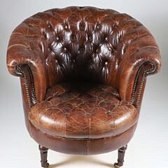 Pair of Tufted Leather Club Chairs, 19th Century