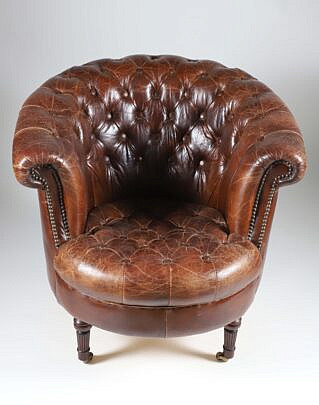 Pair of Tufted Leather Club Chairs, 19th Century