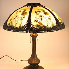Tiffany Style Six-Panel Stained Glass Shade Lamp