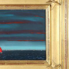 Robert Stark Jr. Oil on Canvas “Evening Catboat with Rainbow Fleet in the Distance”