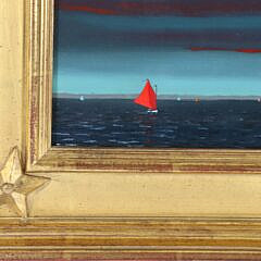 Robert Stark Jr. Oil on Canvas “Evening Catboat with Rainbow Fleet in the Distance”