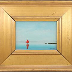 Robert Stark Jr. Miniature Oil on Canvas “Red Sail on the Pond”