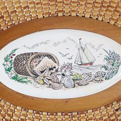 Vintage Nantucket Friendship Basket, Polychrome Top Engraved with Seashells, Flowers, Sailboat, and Seagulls