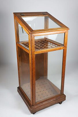 Oak and Glass Slant Front Cane Rack Display Showcase