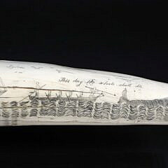 19th Century Scrimshaw Walrus Tusk, Engraved on Both Sides
