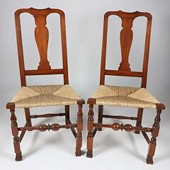 Pair of Maine Queen Anne Rush Seat Chairs, 18th Century