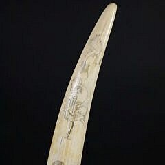 American Scrimshaw Antique Walrus Tusk, 19th Century