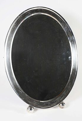 Large Theodore B. Starr Oval Engraved Sterling Silver Mirror