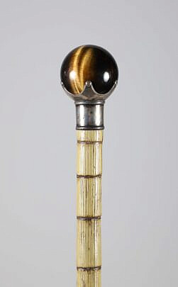 139-7000 19th Century Tiger’s Eye Ball Grip Walking Stick A 5620_2 JPG