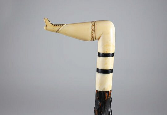 Whaleman Made Antique Whale Ivory Naughty Leg Cane
