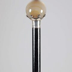 Agate Ball and Sterling Silver Mounted Walking Stick, 19th Century