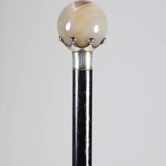 Agate Ball and Sterling Silver Mounted Walking Stick, 19th Century