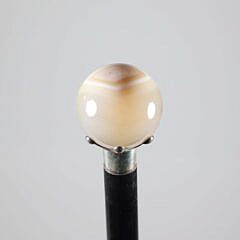 Agate Ball and Sterling Silver Mounted Walking Stick, 19th Century