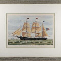 R.R. Newell Lithograph "Whaling Bark, Sea Ranger, Capt. WM Lewis 1866"