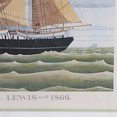 R.R. Newell Lithograph “Whaling Bark, Sea Ranger, Capt. Wm Lewis 1866”