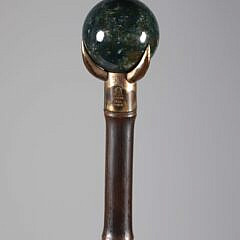 Green Quartz and Sterling Silver Walking Stick, 19th Century