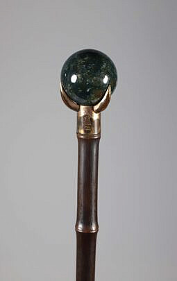 Green Quartz and Sterling Silver Walking Stick, 19th Century