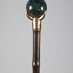 English Green Quartz Ball Walking Stick, 19th Century