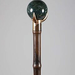 English Green Quartz Ball Walking Stick, 19th Century