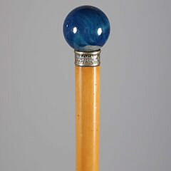 Blue Stone Orb Grip Walking Stick, 19th Century