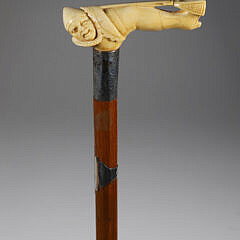 Carved Jester Leg Grip Cane, 19th Century
